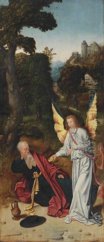 Elijah Fed by the Angel in the Desert Oil Painting by Adriaen Van Overbeke