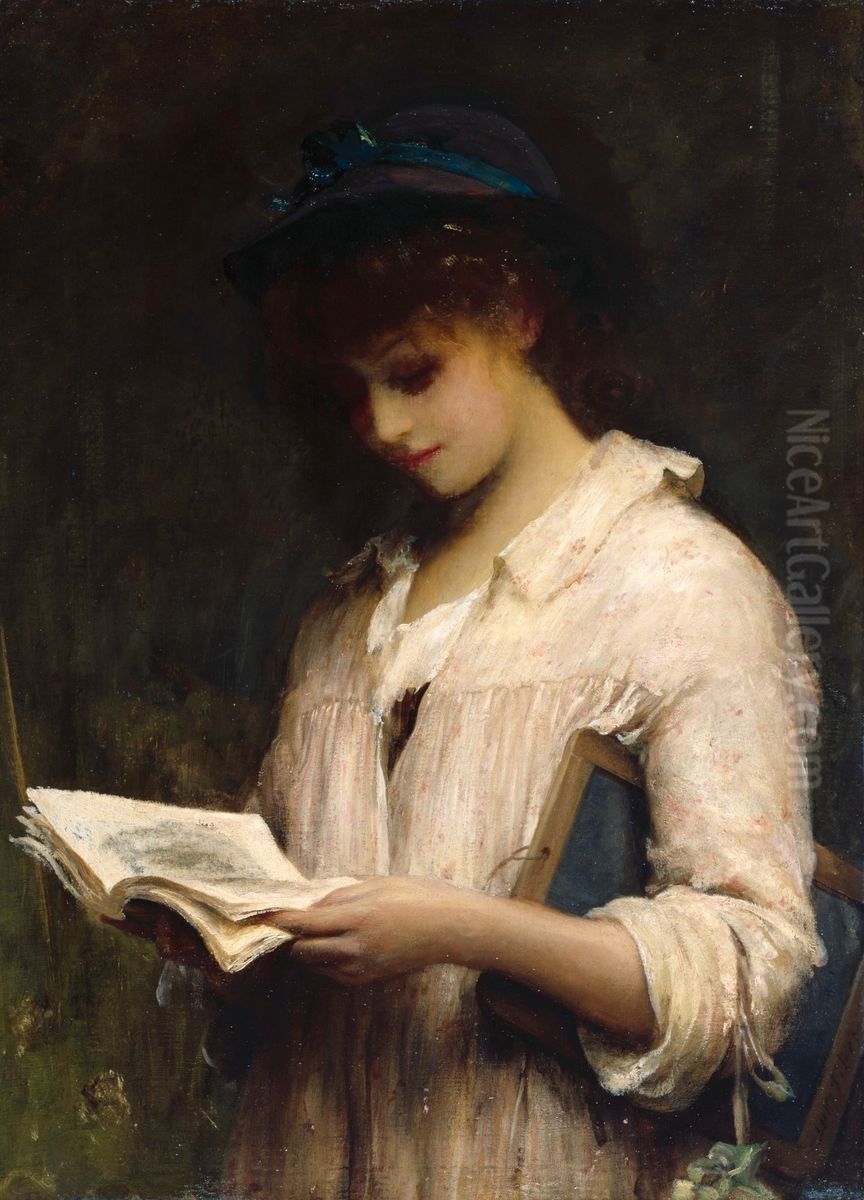 A Schoolgirl Oil Painting by Luke Fildes