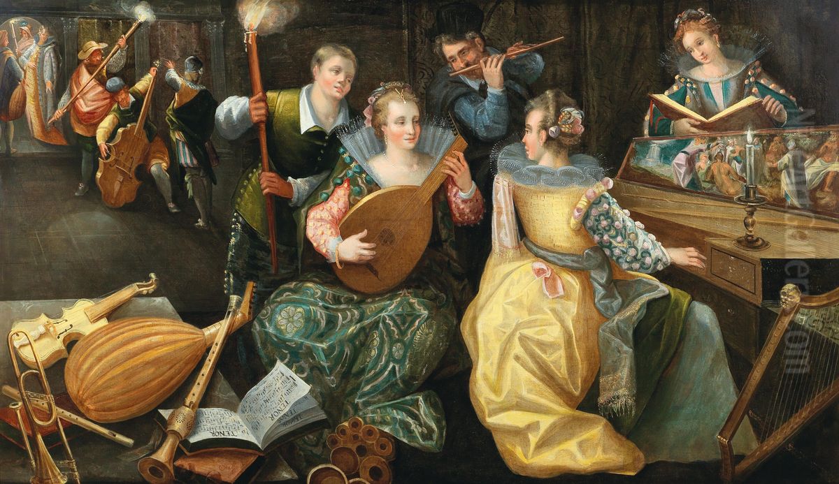 Elegant company, playing with torchlight Oil Painting by Joos van Winghe
