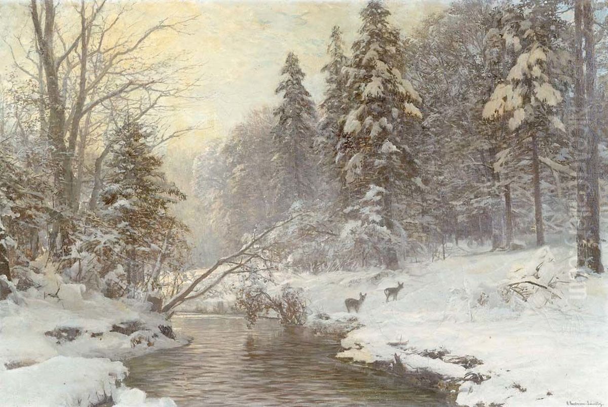 Winter scenery. Oil Painting by Anders Andersen-Lundby