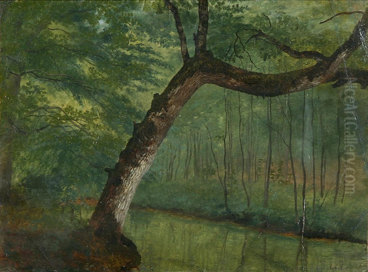 A pond in the woods. Oil Painting by Janus Andreas Bartholin La Cour