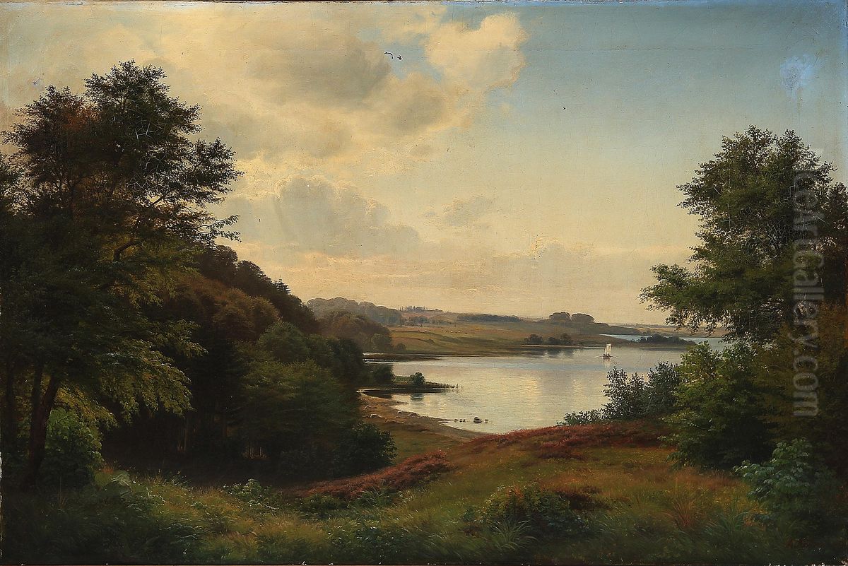 A Danish landscape in summer. Oil Painting by Anders Andersen-Lundby