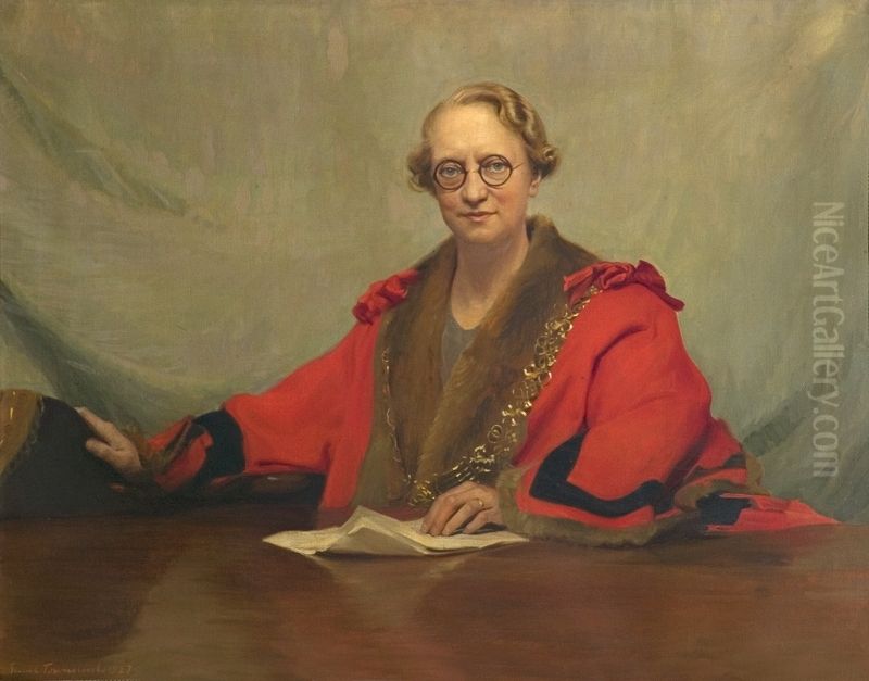Elizabeth Petty, nee Merryweather (1875-1947), Mayor of Derby (1936-1937) Oil Painting by Ernest Townsend
