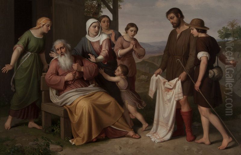 Jacob recibe la tunica ensangrentada de su hijo Jose Oil Painting by Pelegri Clave