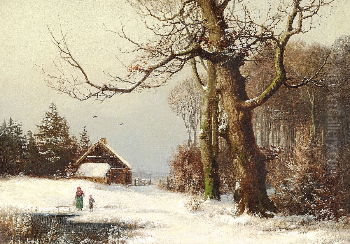 Vinterdag i skovens udkant. Oil Painting by Anders Andersen-Lundby