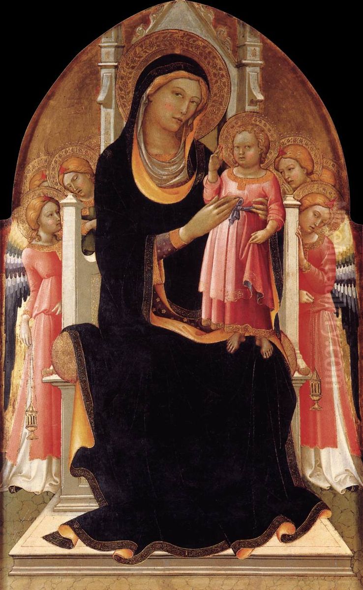 Virgin and Child on the Throne with Six Angels Oil Painting by Lorenzo Monaco