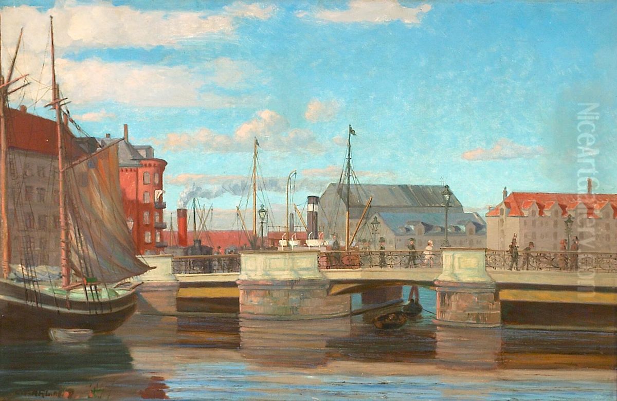 Parti fra Holmens Kanal. Oil Painting by C. F. Ahl