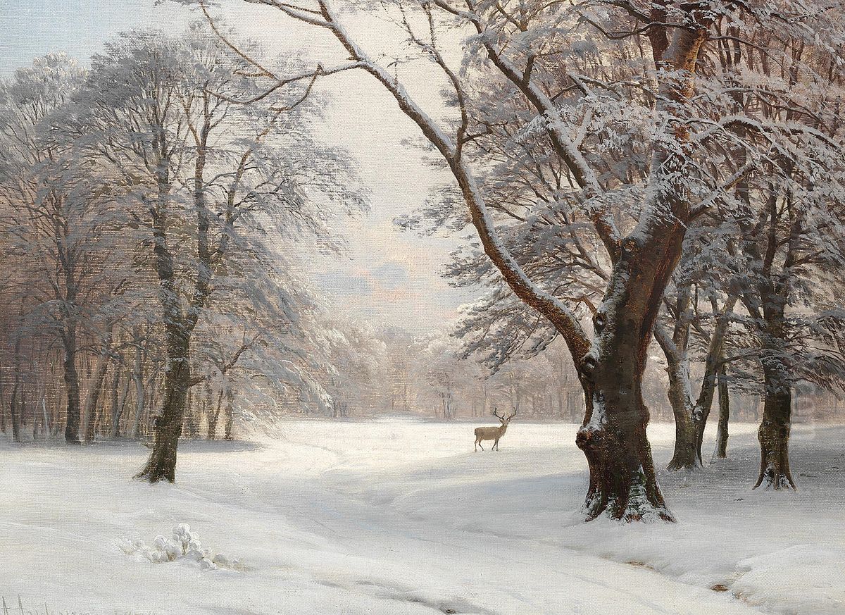 A winter day in Jaegersborg Dyrehave. Oil Painting by Anders Andersen-Lundby