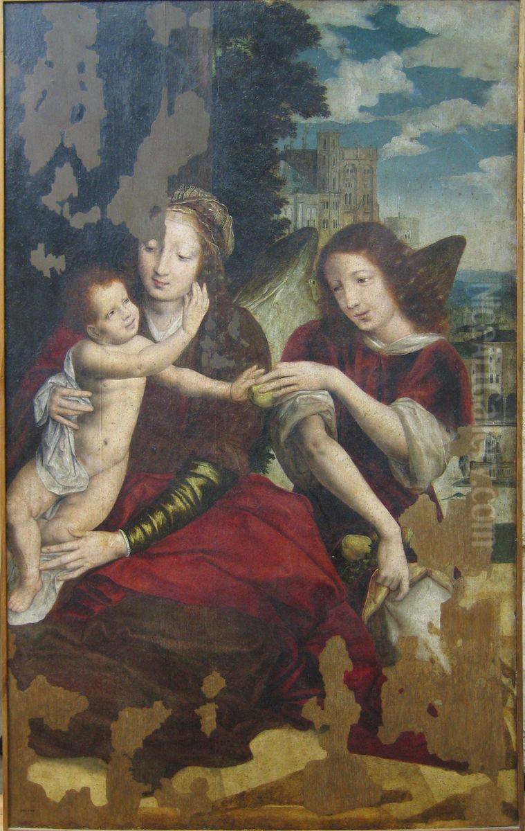 Retablo de la Virgen con el Nino y un angel Oil Painting by Jan Matsys