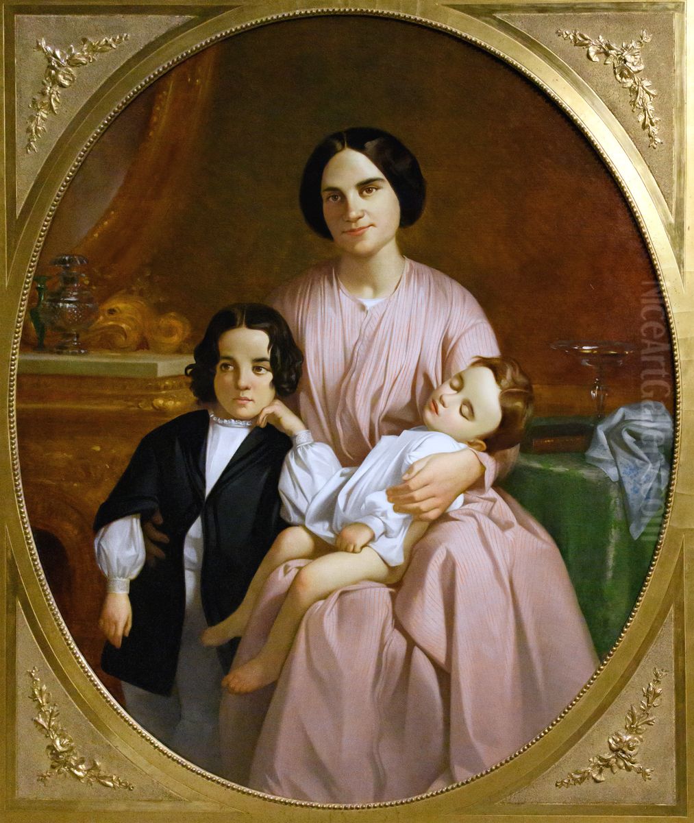 Portrait of the Painter's Wife and Children Oil Painting by Claudi Lorenzale