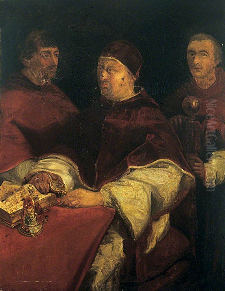 Leo X with Cardinals Ludovico de Rossi and Giuliano de Medici Oil Painting by Raphael