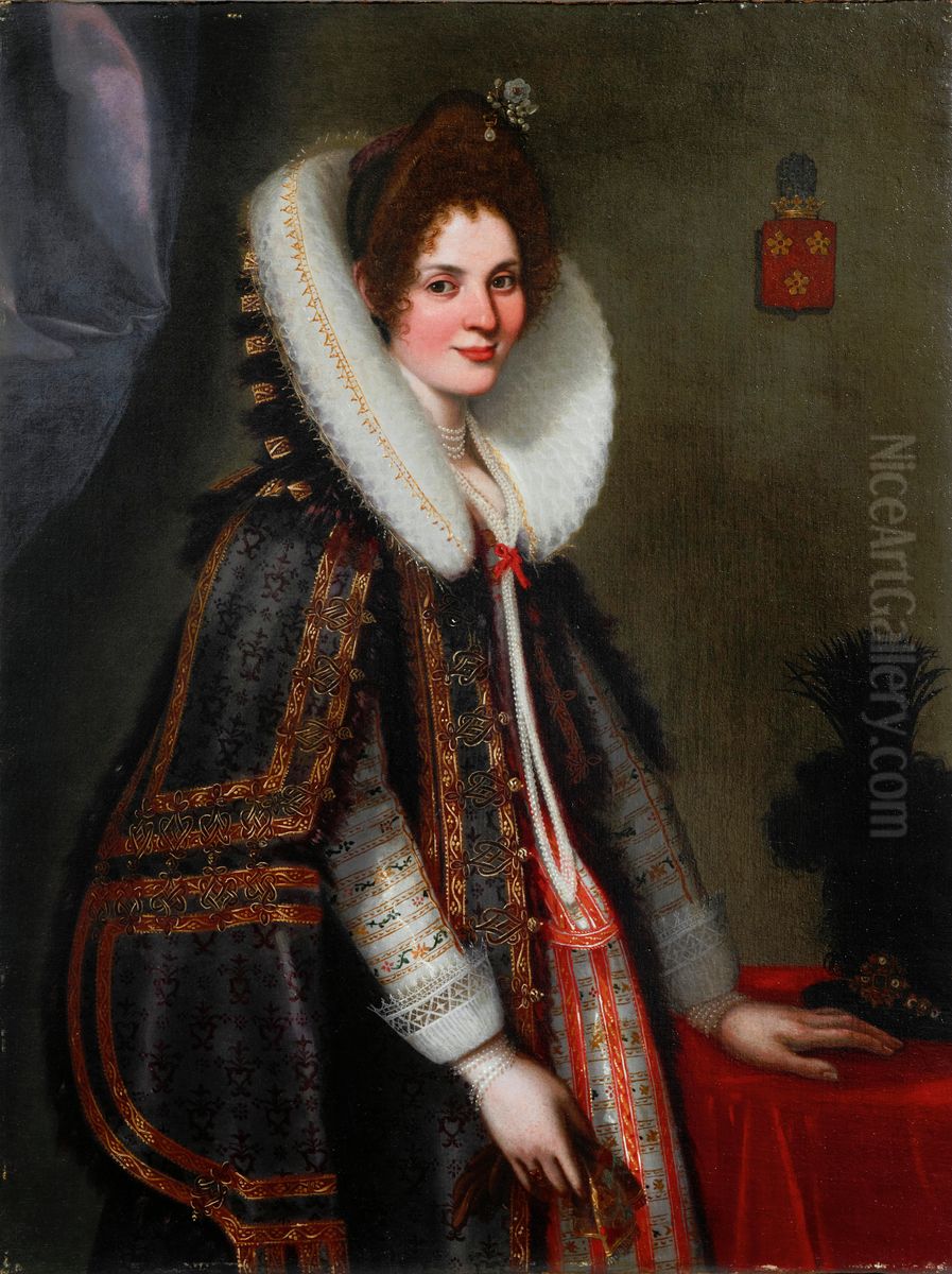 Portrait of a Lady from the Arenberg family, possibly Isabelle Claire de Berlaymont Oil Painting by Guilliam van Deynum