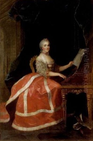 Portrait of Princess Victoire of France (1733-1799) playing the harpsichord Oil Painting by Anne Baptiste Nivelon