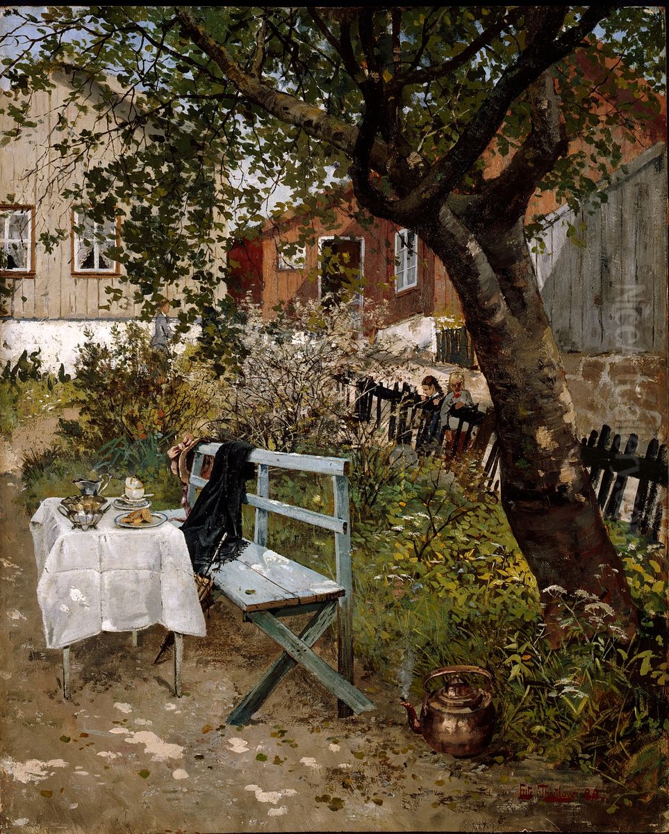 Sommerdag i hagen Oil Painting by Frits Thaulow