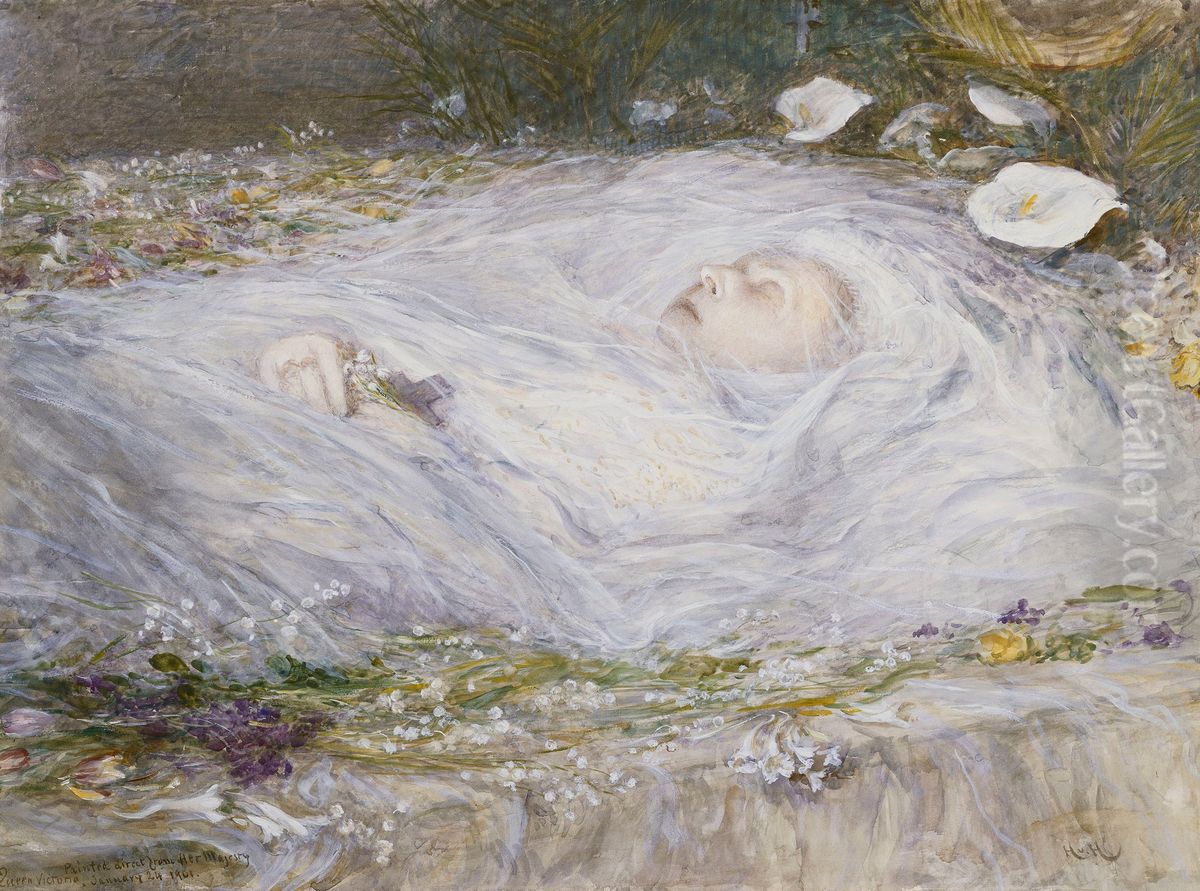 Queen Victoria on her death-bed Oil Painting by Hubert von Herkomer