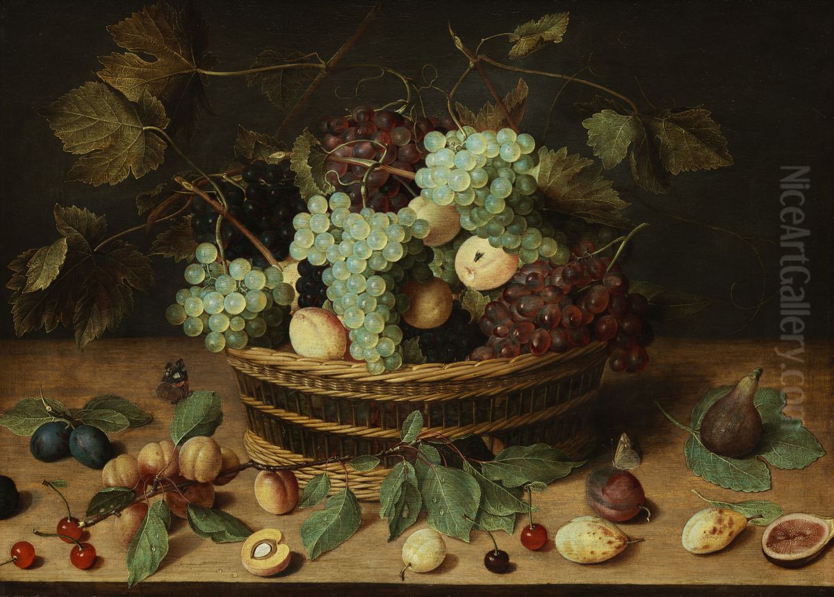 Still life with fruit basket Oil Painting by Jacob van Hulsdonck
