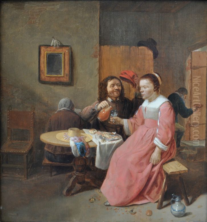 The polite seducer Oil Painting by Joos van Craesbeeck