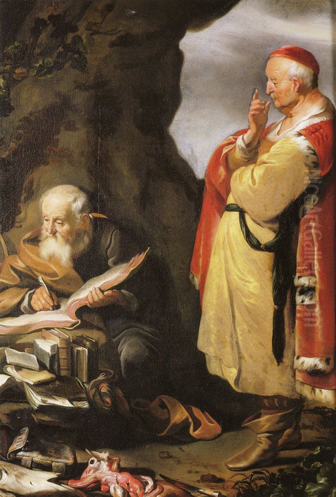 Hippocrates and Democritus in Abdera Oil Painting by Jacob Adriaensz Backer