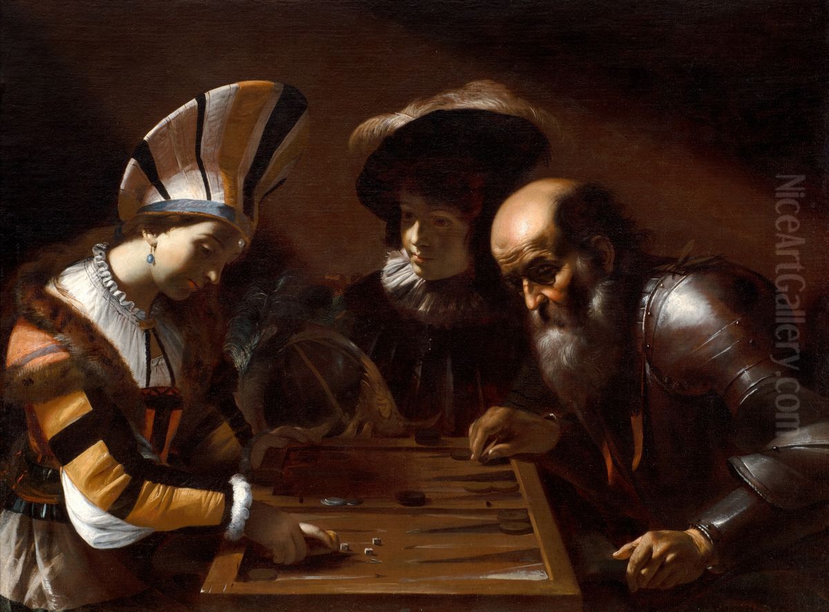 Game of Backgammon Oil Painting by Mattia Preti