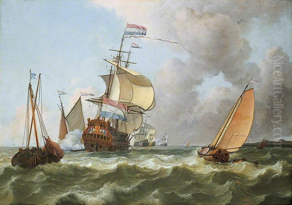 The Warship 'Hollandia' in Full Sail Oil Painting by Ludolf Bakhuizen