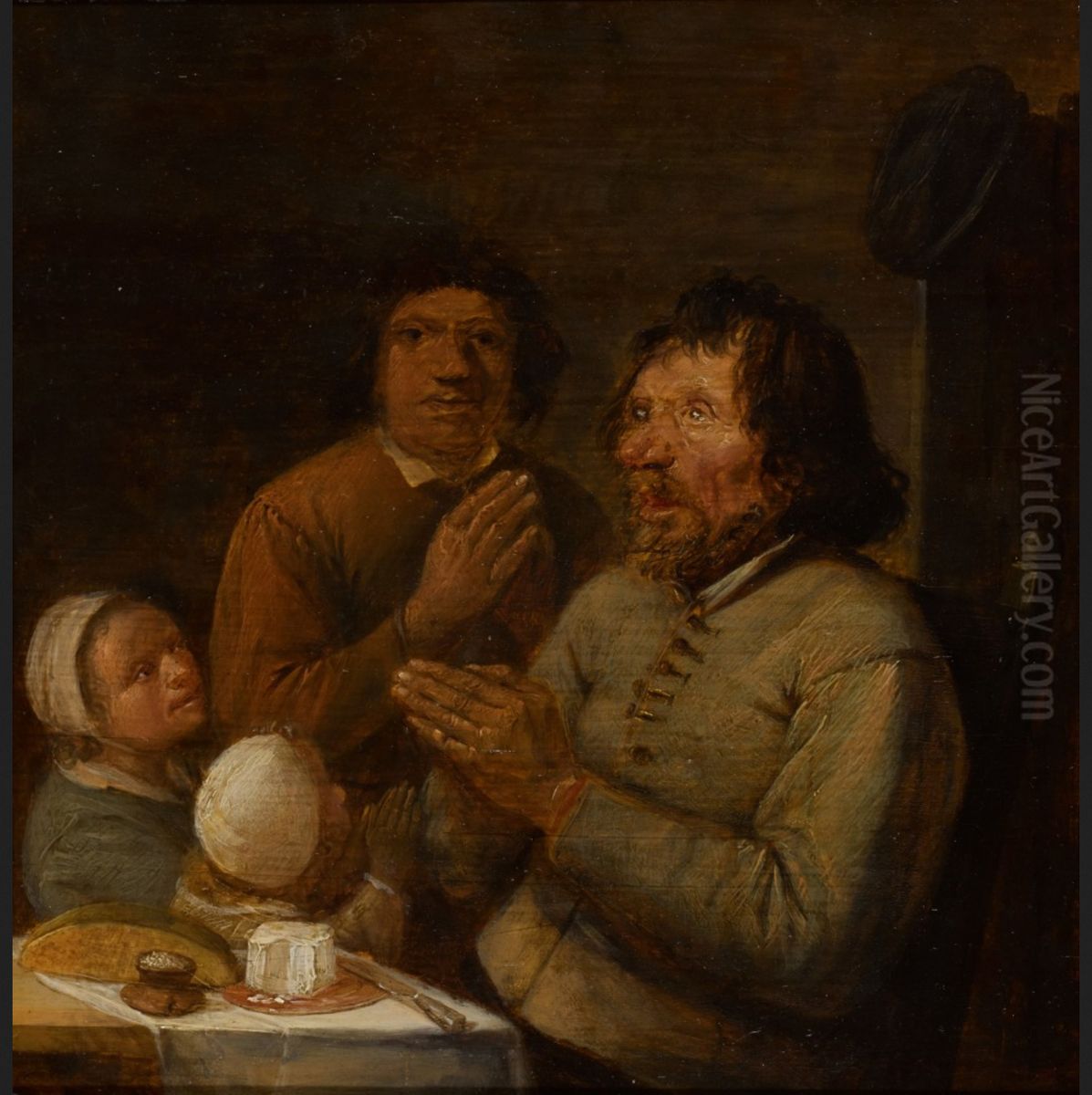 Interior with a peasant family praying Oil Painting by Joos van Craesbeeck