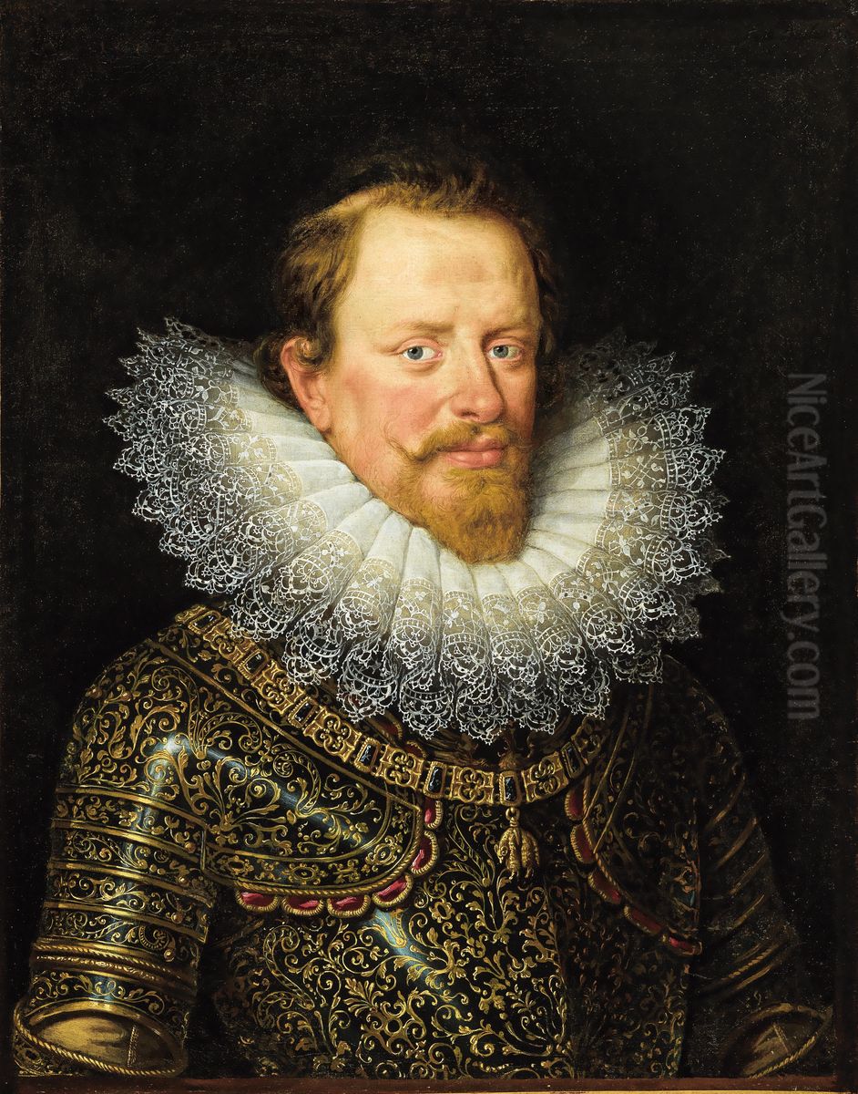 Portrait of Vincenzo Gonzaga, Duke of Mantua, wearing armour and the Order of the Golden Fleece Oil Painting by Frans Pourbus the younger