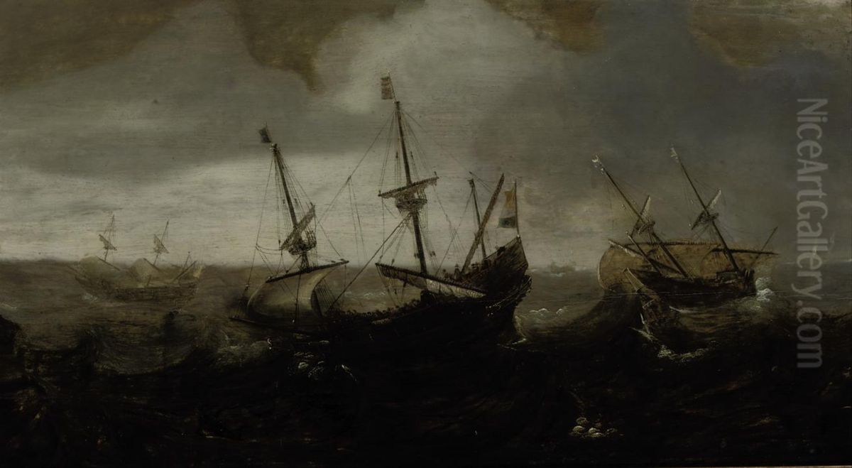 Whaling expedition in a rough sea Oil Painting by Andries Van Eertvelt