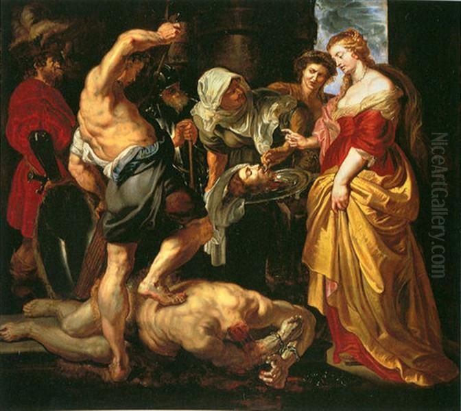 Beheading of John the Baptist as Salome looks on Oil Painting by (studio of) Rubens, Peter Paul