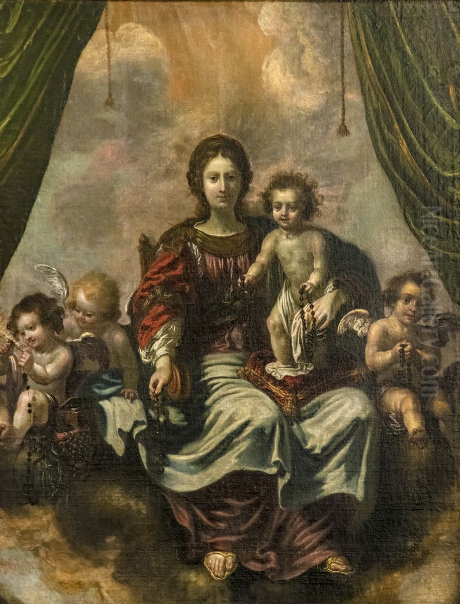 The Virgin and the baby Jesus with the RosaryFrancais:La Vierge et l'enfant Jesus au RosaireItaliano:La Vergine e il bambino Gesu al Rosario Oil Painting by Ambroise Fredeau