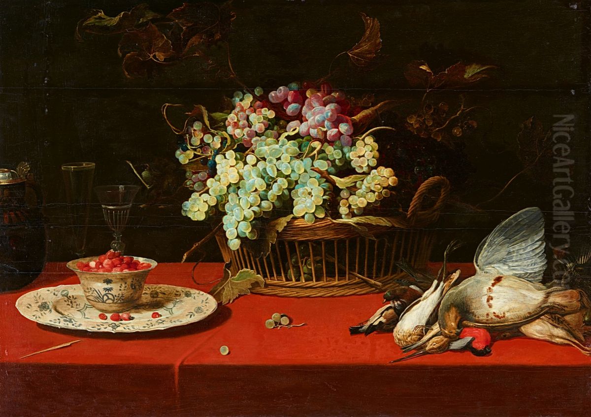 Still Life with Grapes in a Basket, a Dish of Strawberries, and Game Birds Oil Painting by Frans Snyders