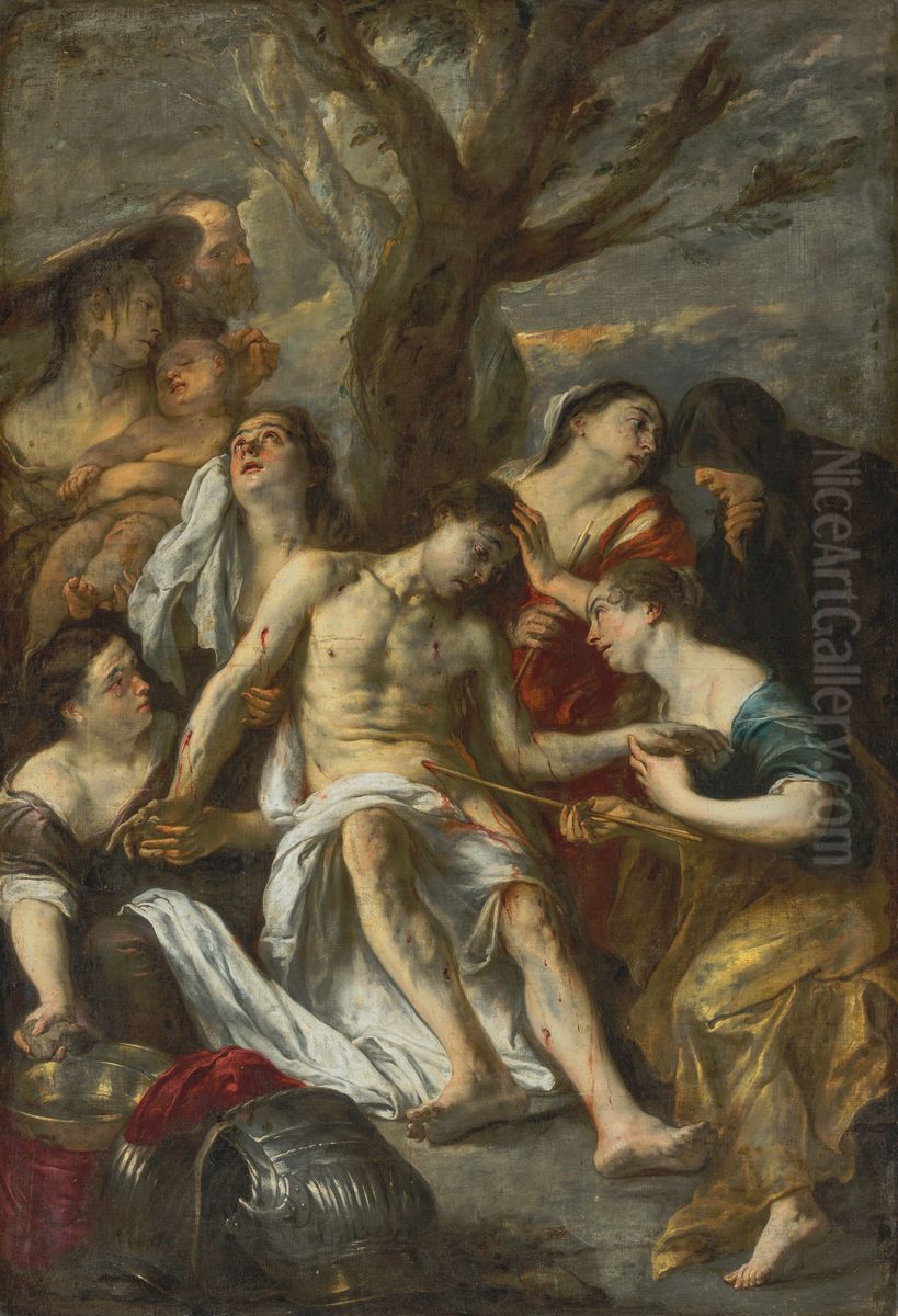 Saint Sebastian Tended by Saint Irene Oil Painting by Jan Cossiers