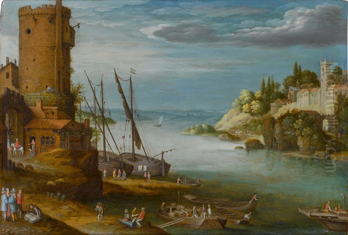 River landscape with a fort Oil Painting by Marten Ryckaert