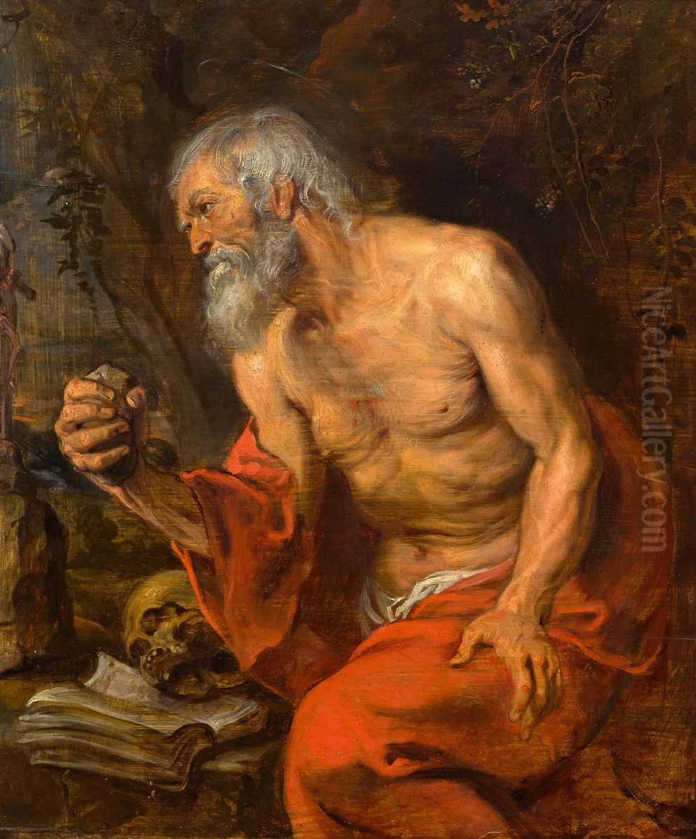 St Jerome in the Wilderness Oil Painting by Sir Anthony Van Dyck