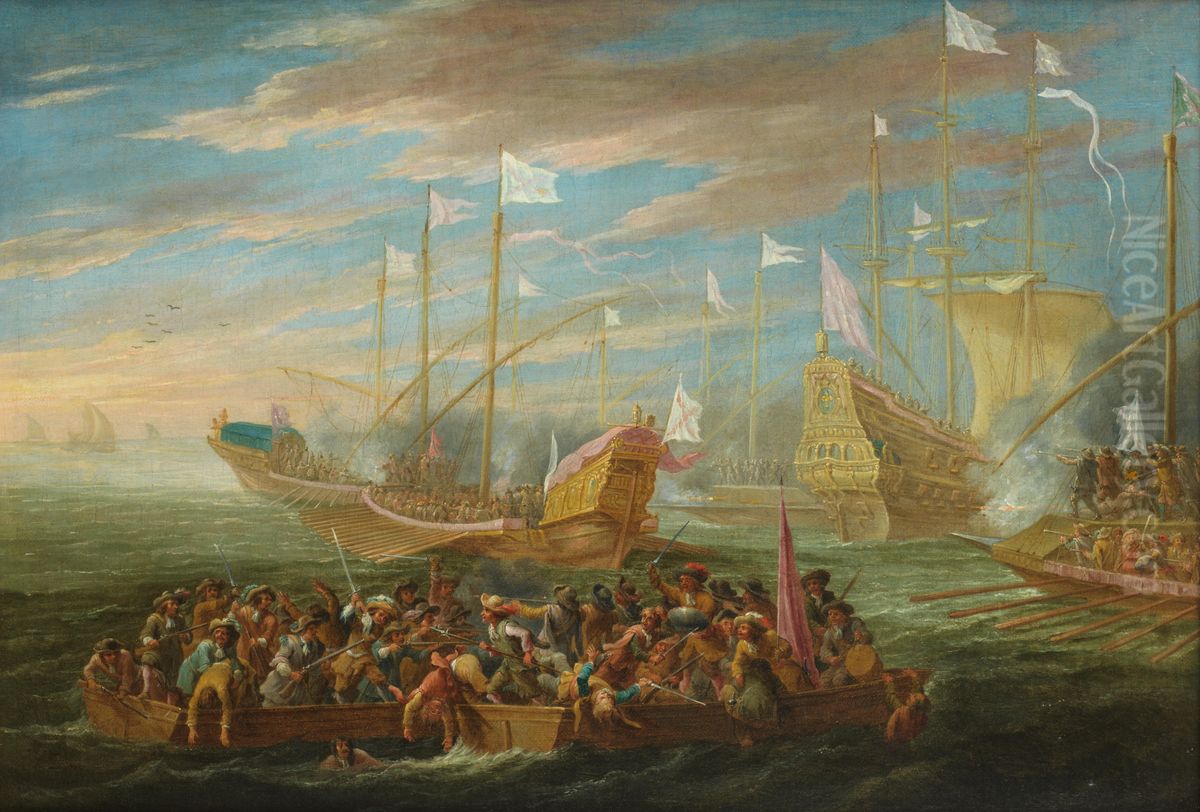 Sea battle between the Spanish and the Duchy of Savoy Oil Painting by Cornelis de Wael