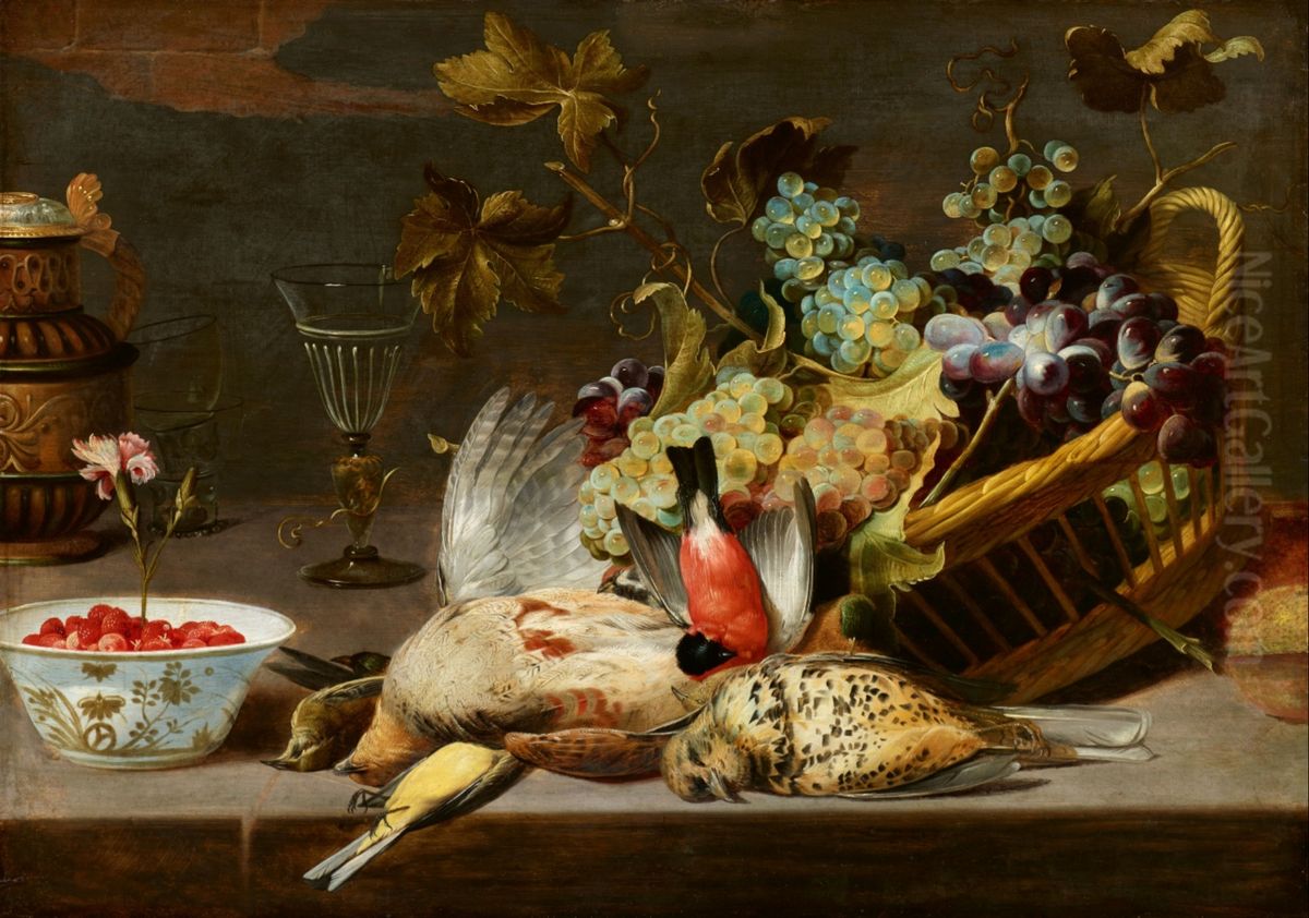 Still Life with Birds and a Basket of Grapes Oil Painting by Frans Snyders