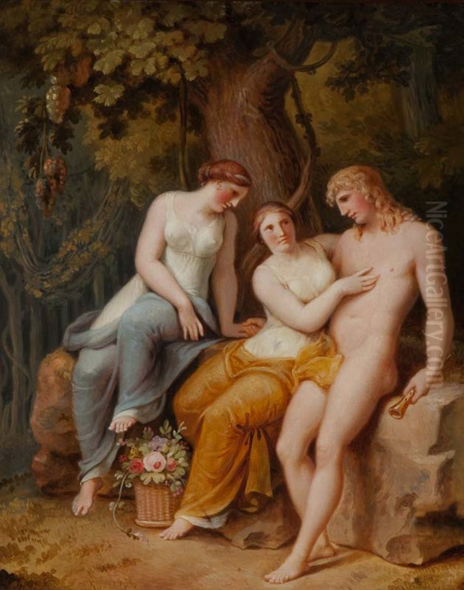 Schafer und zwei Schaferinnen (Idyllen-Zyklus) Oil Painting by Johann Heinrich Wilhelm Tischbein I