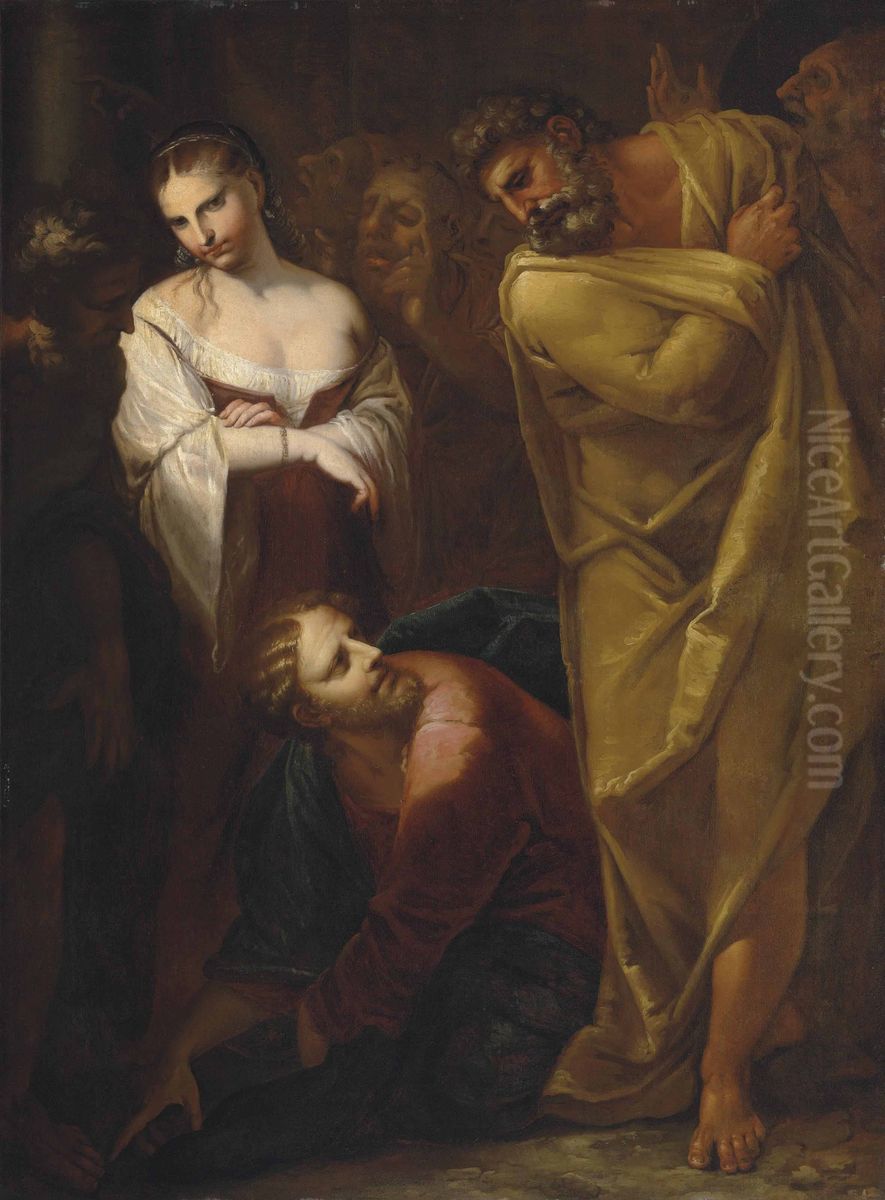 Christ and the Woman taken in Adultery Oil Painting by Pietro Liberi