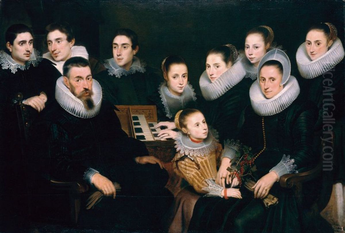 Portrait of a family with 8 children Oil Painting by Cornelis De Vos