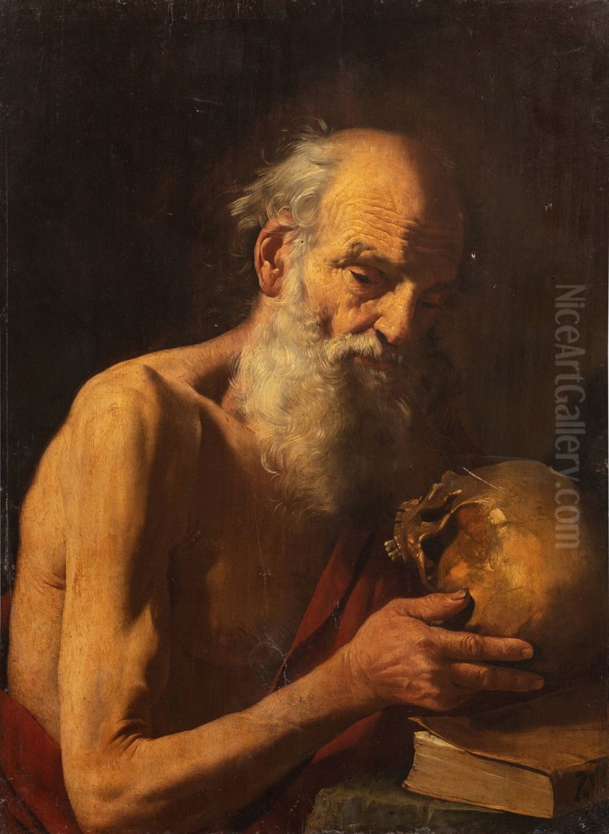 Saint Jerome contemplating a skull Oil Painting by Lucas van Valckenborch