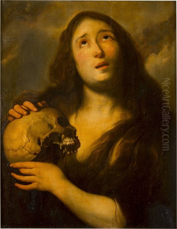 Penitent Magdalene with skull Oil Painting by Jan Cossiers