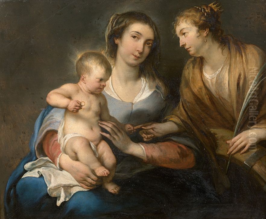 The mystic marriage of St Catherine Oil Painting by Jan Cossiers