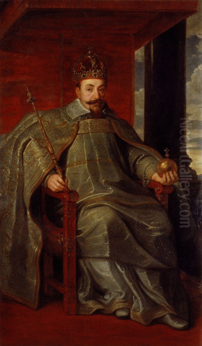 Portrait of Sigismund III Vasa in coronation robes. Oil Painting by Pieter Soutman