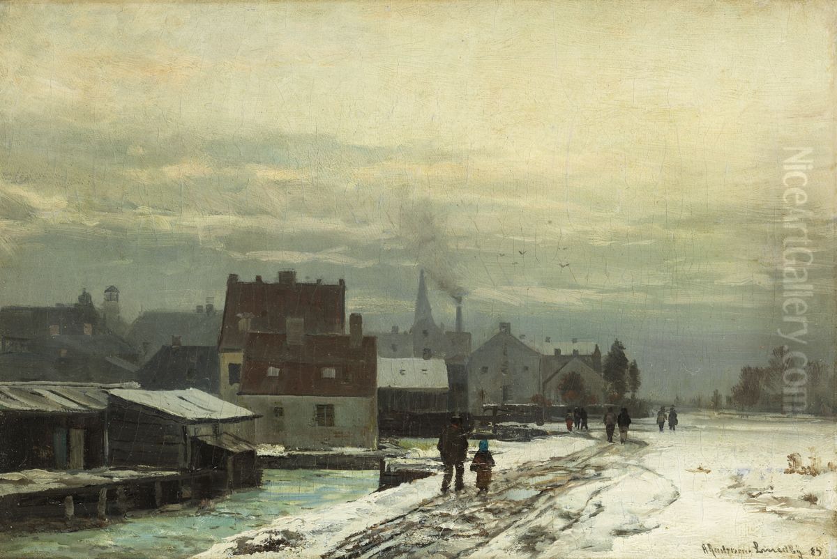 Winter landscape (1885). Oil Painting by Anders Andersen-Lundby