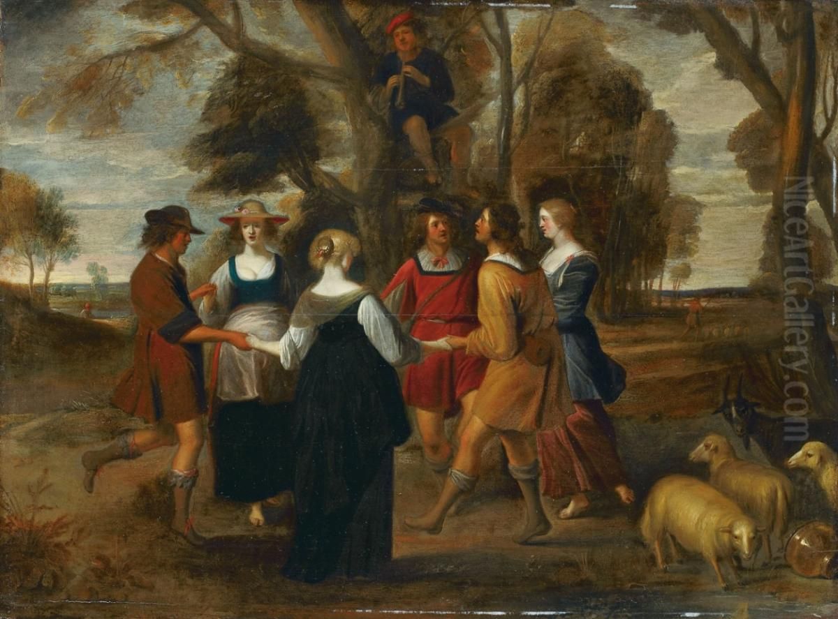 Landscape with dancing shepherds Oil Painting by Christoffel Jacobsz van der Laemen