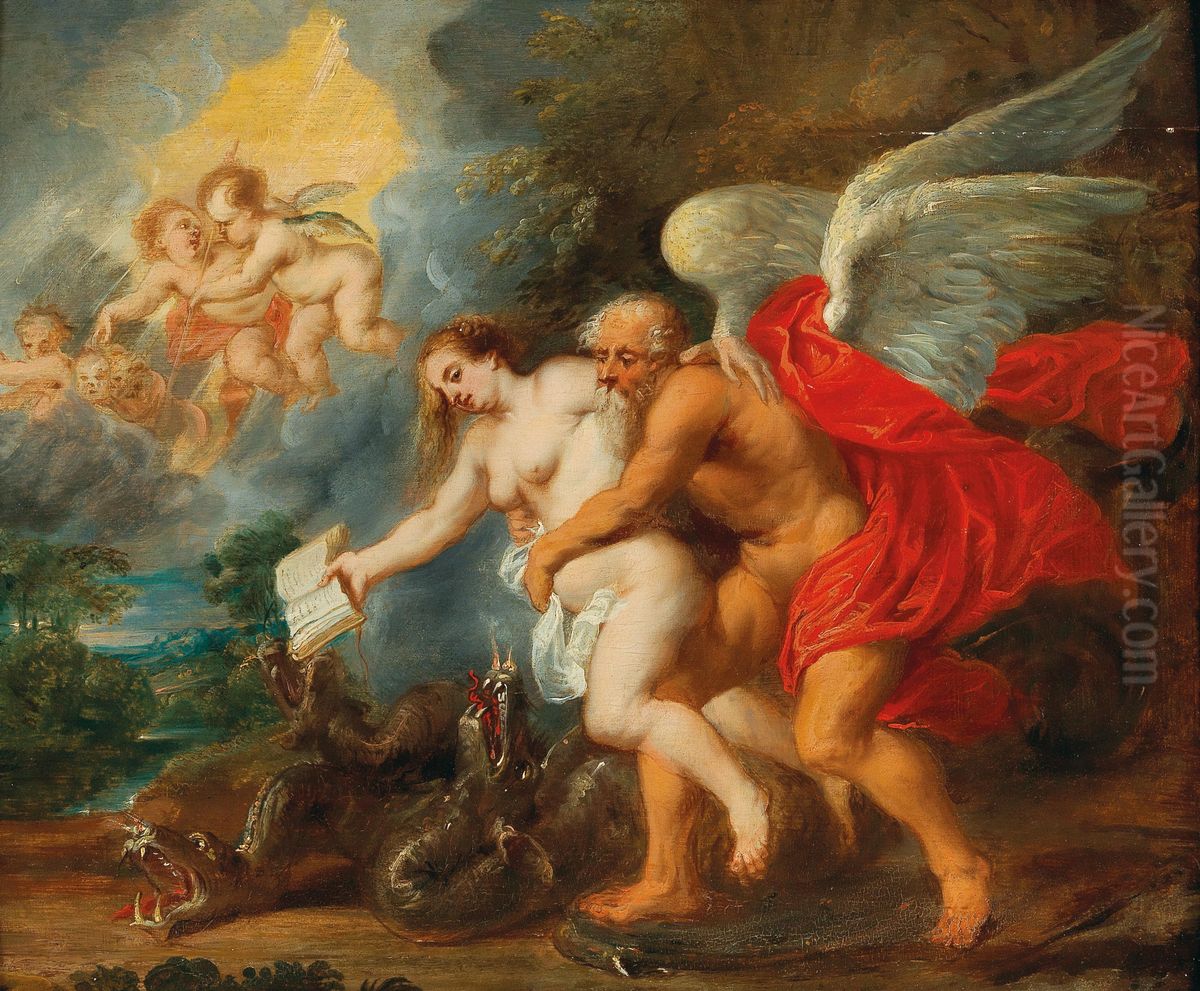 Allegory of Time and Truth as winner over Envy and Falsehood Oil Painting by Jan van den Hoecke