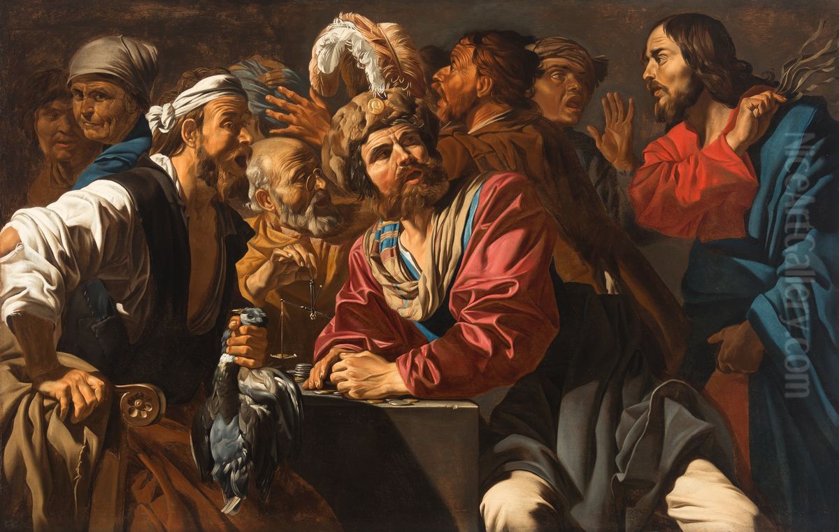 Christ chasing the money changers from the temple Oil Painting by Matthias Stom