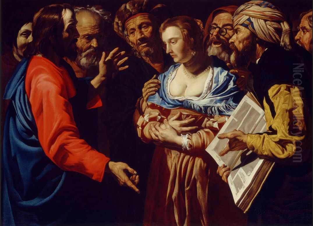Christ and the woman taken into adultery Oil Painting by Matthias Stom