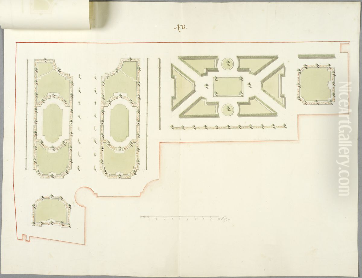 Forslag till omgestaltning av lusttradgarden vid Gripsholms slott. Med paklistrad flik som visar alternativt forslag till parterre Oil Painting by Carl Harleman