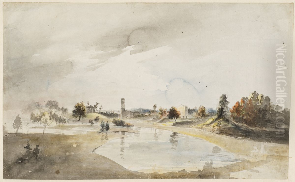 Vy av norra arkipelagen oster om Ekotemplet i Hagaparken Oil Painting by Elias Martin