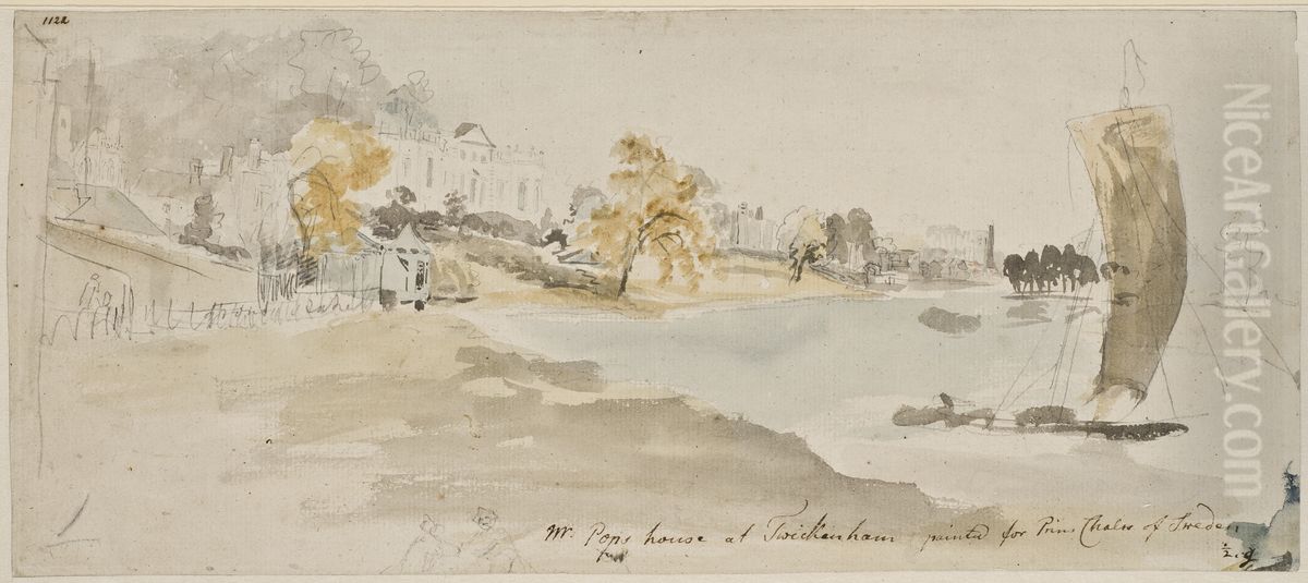 Alexander Popes villa i Twickenham vid Themsen Oil Painting by Elias Martin